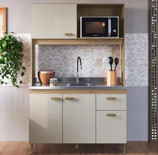 COZINHA COMPACTA VENETO 6181 1,20CM CASTANI/OFF WHITE