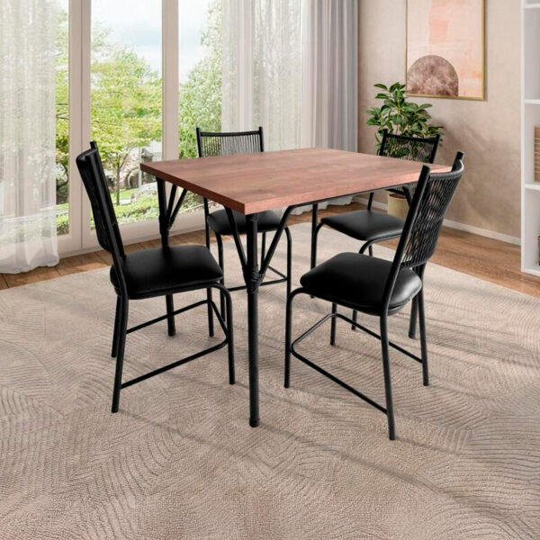 CONJUNTO MESA ALIANÇA + 6CAD 1,50X0,80CM PTO/AMADEIRADO CADEIRA COURINO PTO