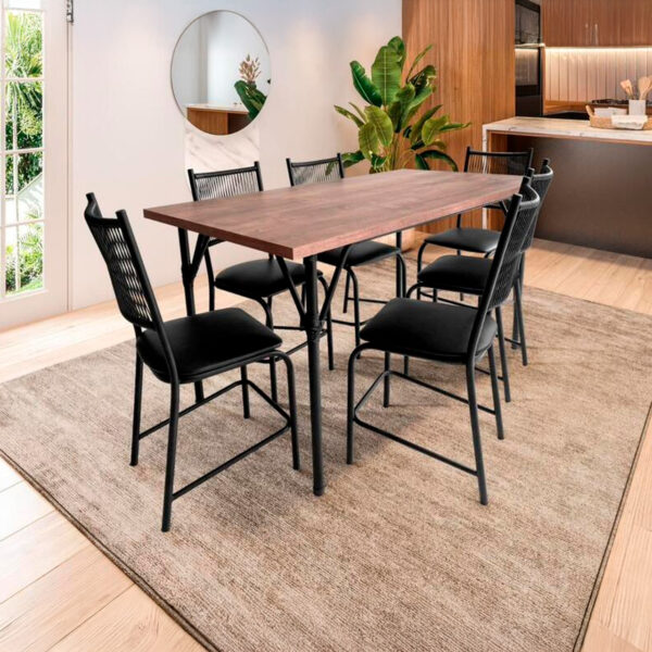 CONJUNTO MESA ALIANÇA + 4CAD 1,00X0,80CM PTO/AMADEIRADO CADEIRA COURINO PTO