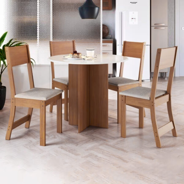 MESA ALICE REDONDA P/4 CD 90X90CM 10085.1 FREIJO/OFF WHITE