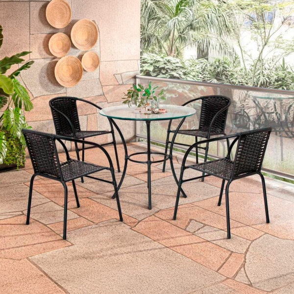 CONJUNTO MESA HAPPY HOUR TAMPO VIDRO + 4CAD PTO