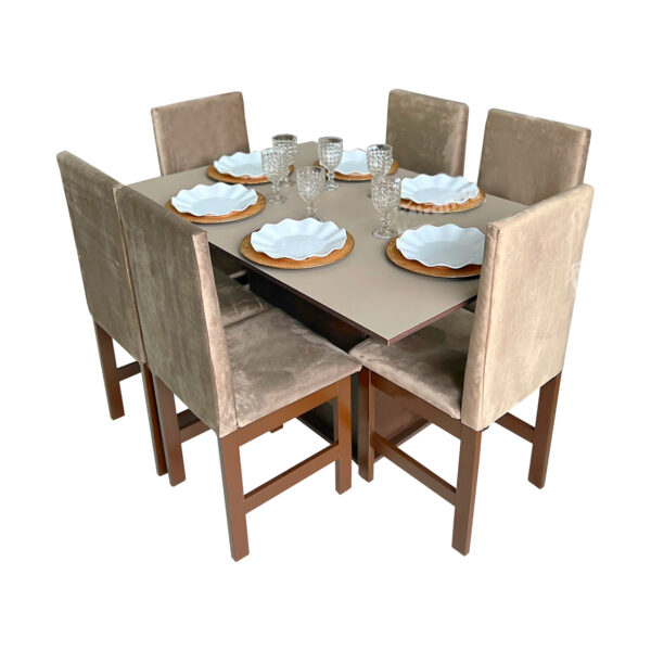 CONJUNTO PIX MESA 1.37X90CM + 6 CADEIRAS TABACO